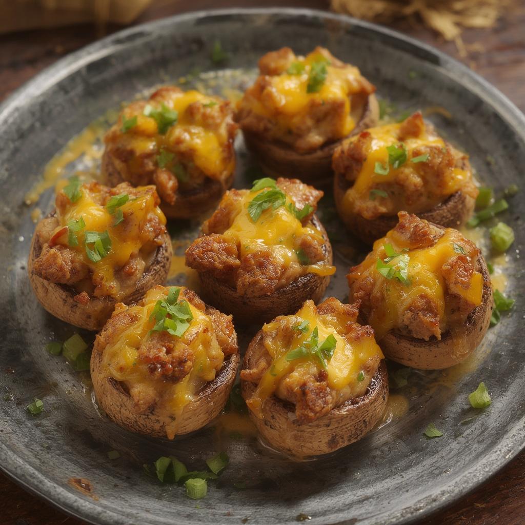 Sausage & Cheddar Stuffed Mushrooms: Irresistible Savory Bites! 4 Sausage Cheddar Stuffed Mushrooms