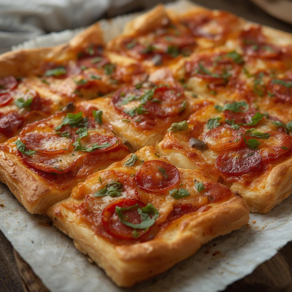 Irresistible Savory Puff Pastry Pizza Squares - Quick & Tasty! 4 Savory Puff Pastry Pizza Squares
