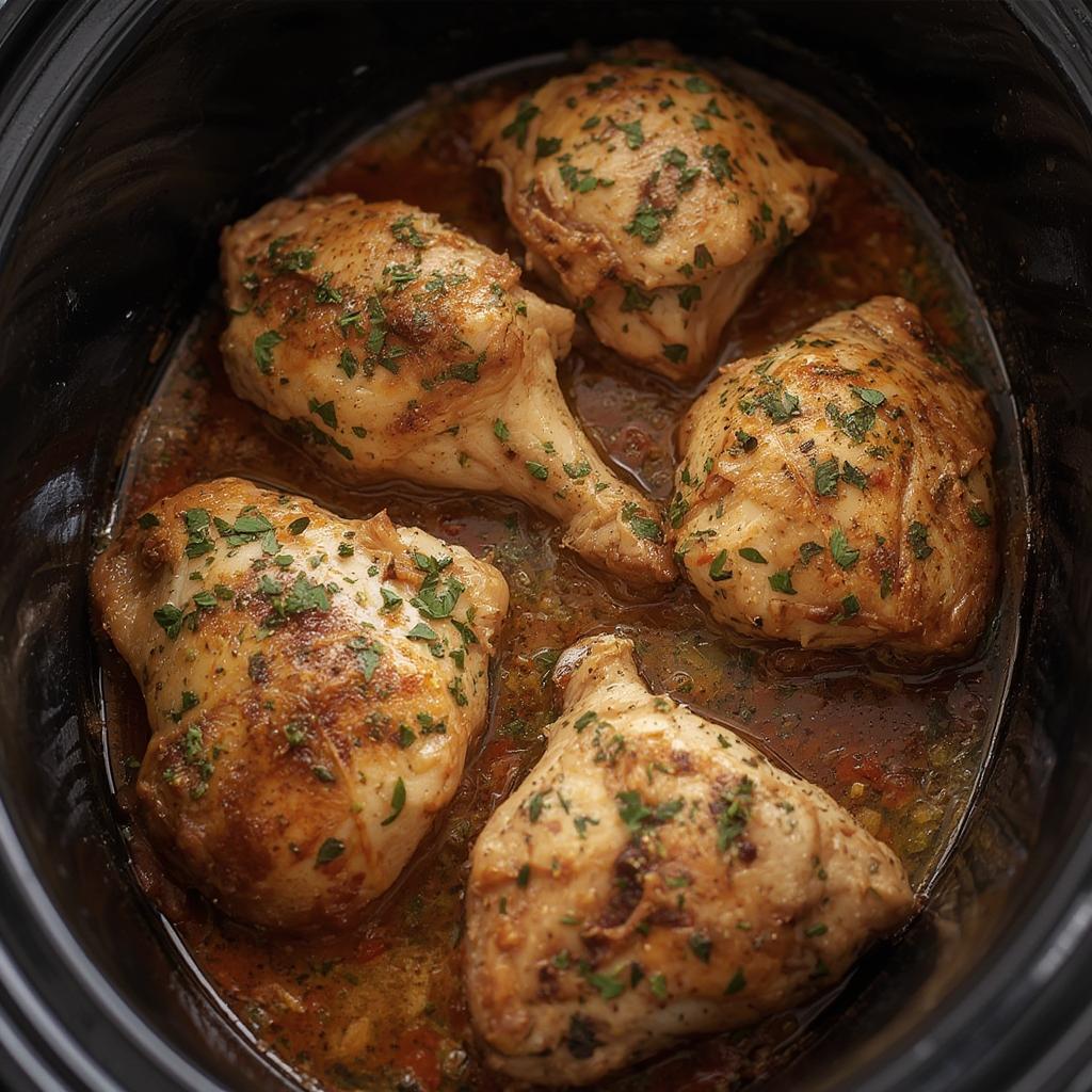 Slow Cooker Garlic Herb Chicken Thighs