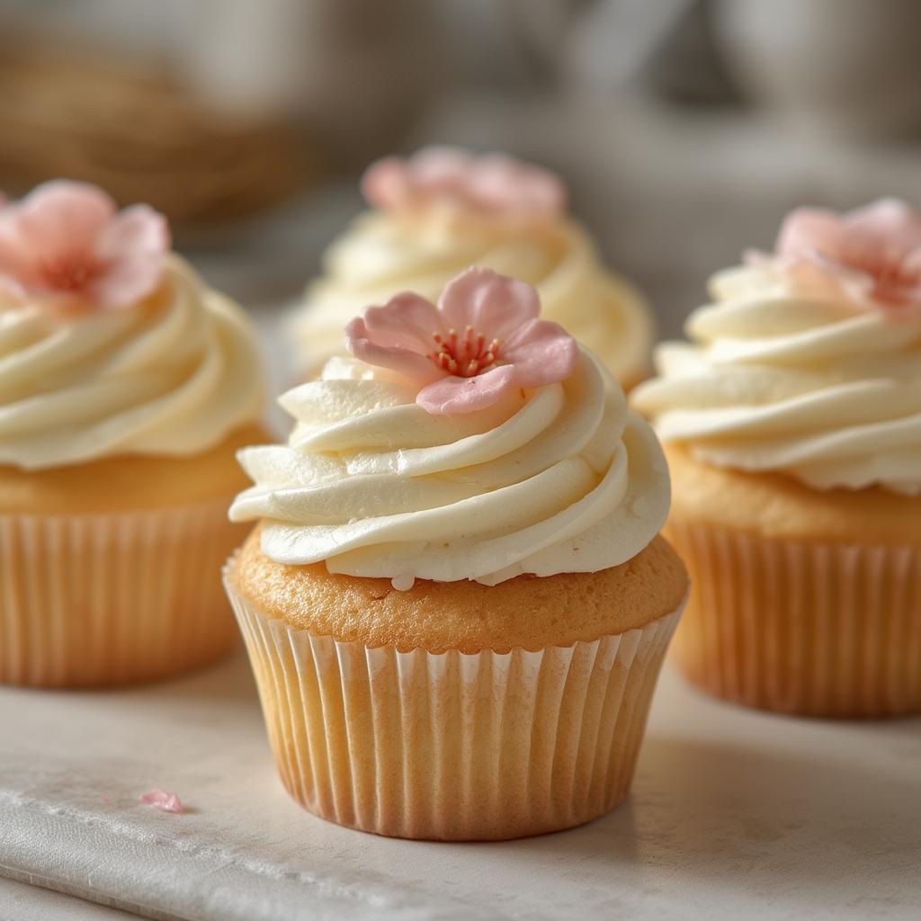 Irresistible Vanilla Baby Bloom Cupcakes - Sweet, Adorable Bliss ! 4 Final display of Vanilla Baby Bloom Cupcakes at a baby shower