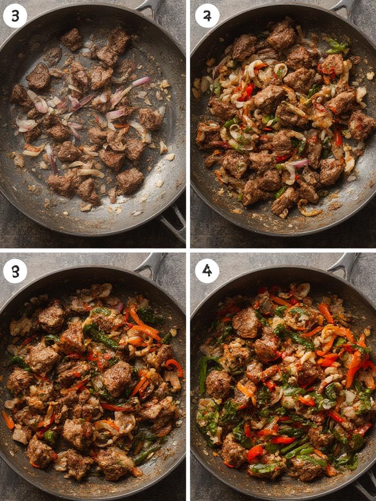 Cooking beef stir-fry in a wok