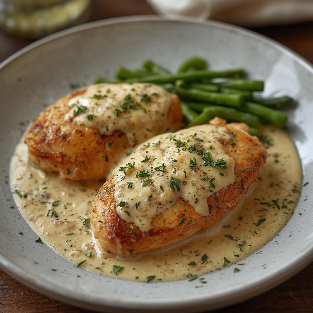 Creamy Garlic Chicken Breasts : Irresistibly Delicious & Easy Weeknight Dinner! 4 Finished creamy garlic chicken breasts with sauce