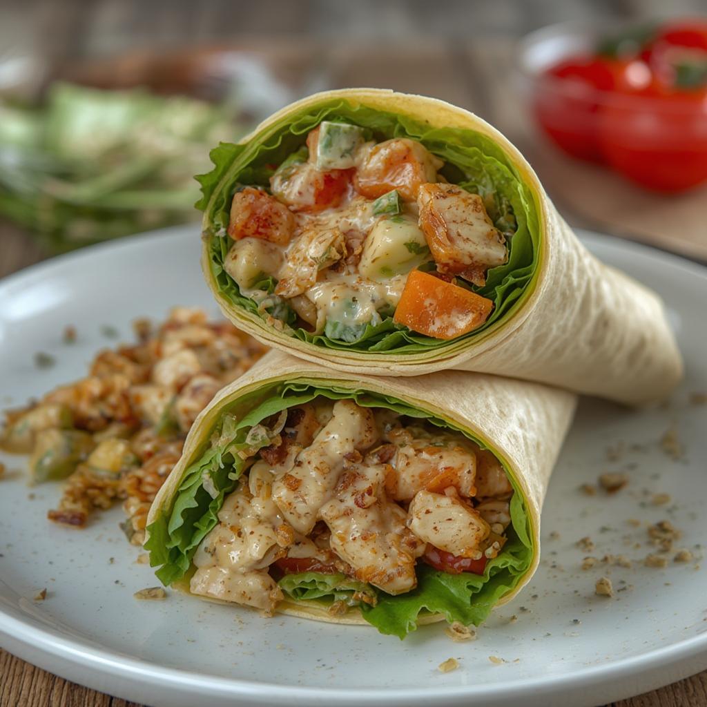 Creamy Garlic Chicken Salad Wraps : Irresistible & Easy Lunch Fix! 4 Creamy Garlic Chicken Salad Wraps