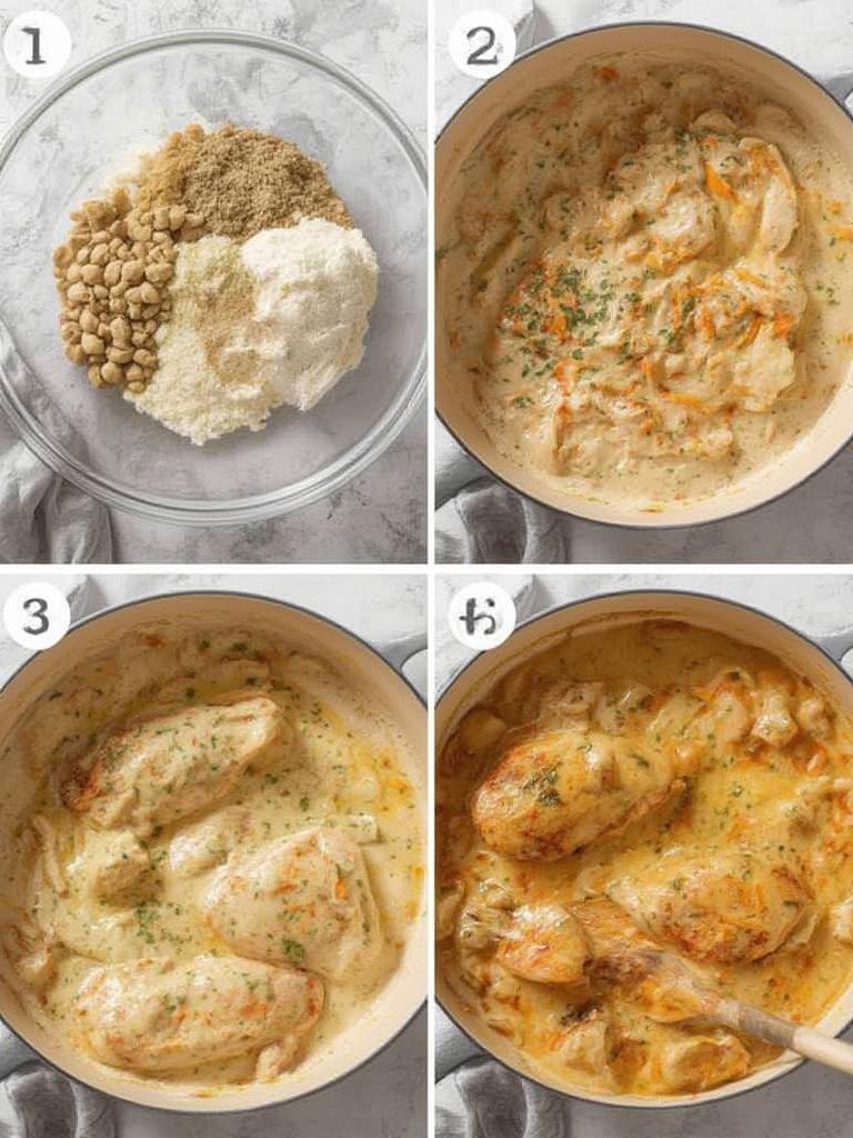 Browning chicken in skillet for Creamy Smothered Chicken