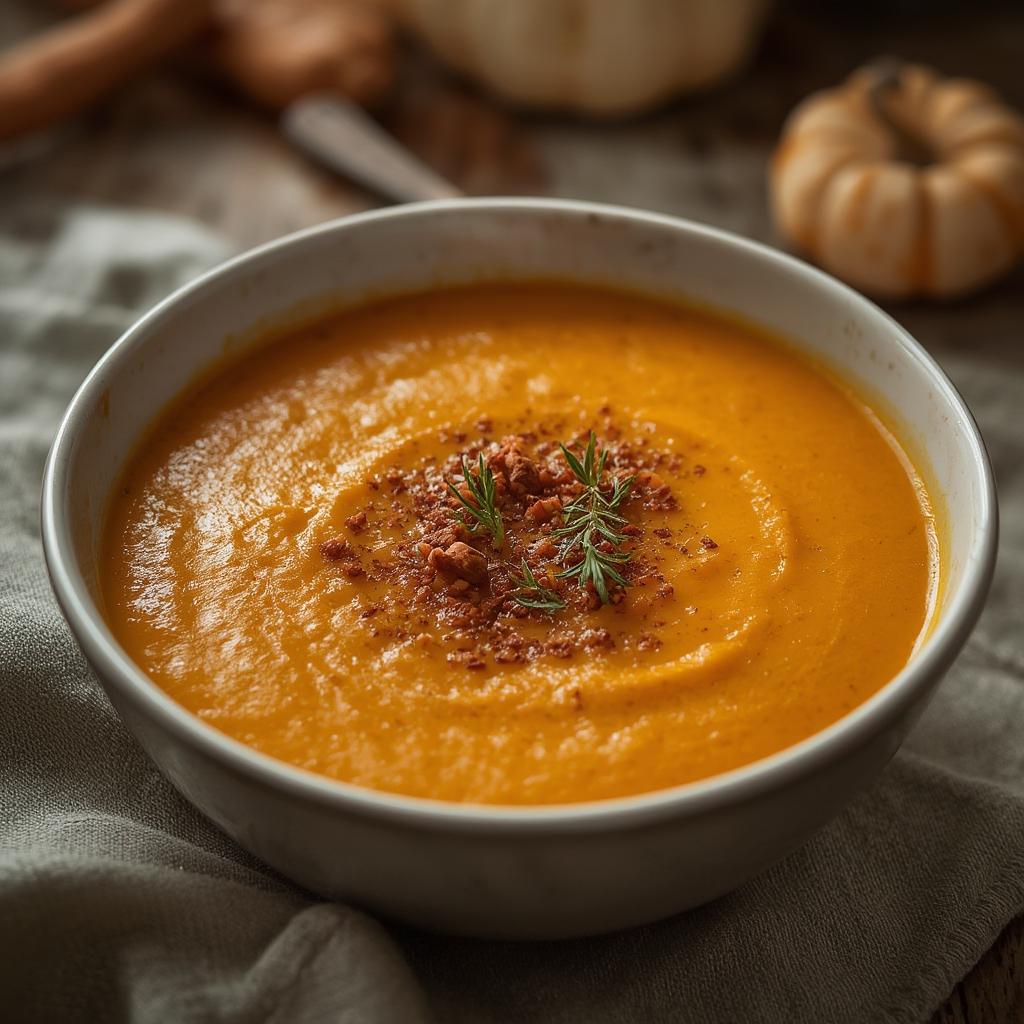 Ginger Carrot Pumpkin Soup – Cozy, Soul-Soothing Comfort ! 4 Creamy Ginger Carrot Pumpkin Soup in a white bowl
