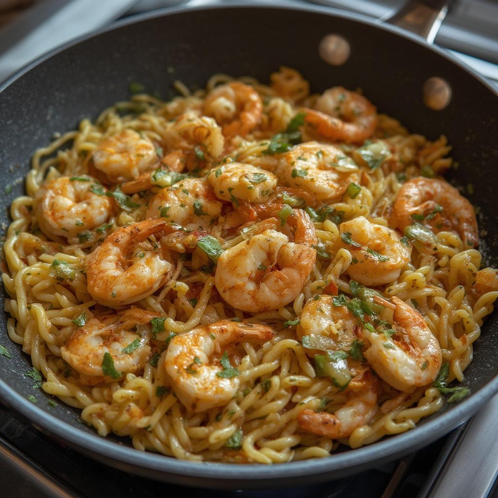 Finished Lemon Garlic Orzo with Shrimp plated