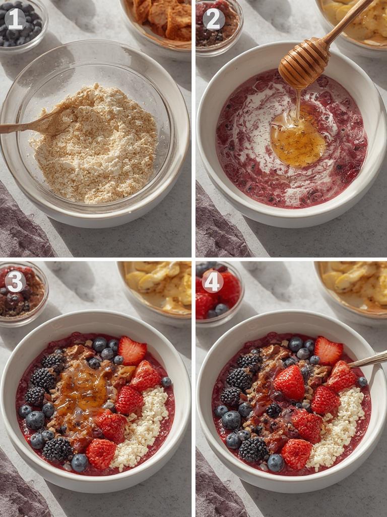 Quick cottage cheese and berry breakfast bowl with honey 2