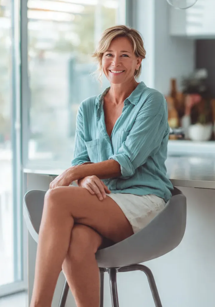 About Us 2 a smiling middle aged woman sitting on a modern ki e1771759708140