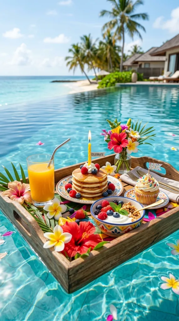A festive and celebratory floating breakfast on a f0c781c6ea