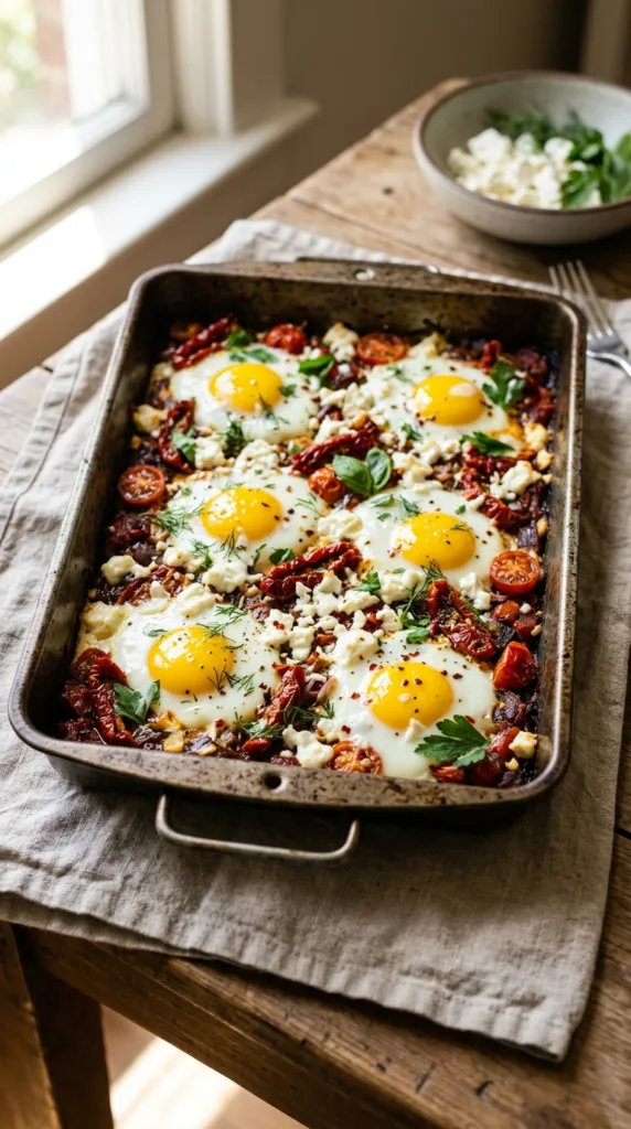 10 Quick & Easy High-Protein Egg Recipes for Busy Mornings (Savory Breakfast Ideas!) 3 Baked eggs feta tomatoes pan 1ed892bb79