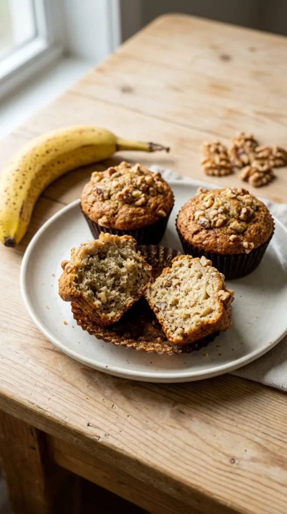 Banana nut muffins on plate bf61c69704