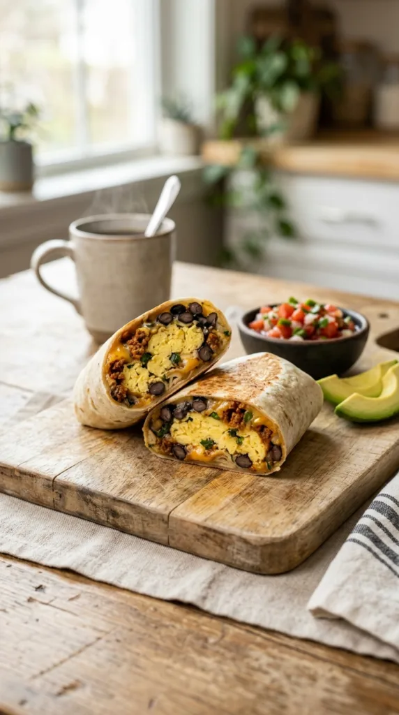 Breakfast burrito on cutting board d5189a7295