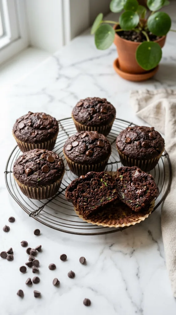 Chocolate zucchini muffins on rack 83d66bab61