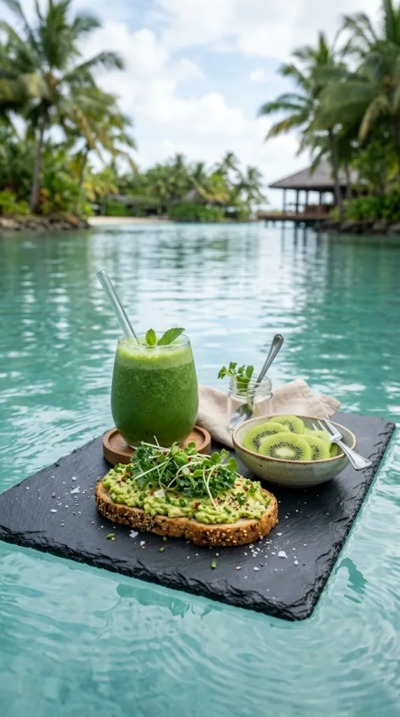 Green floating breakfast on tray 25aa40a895