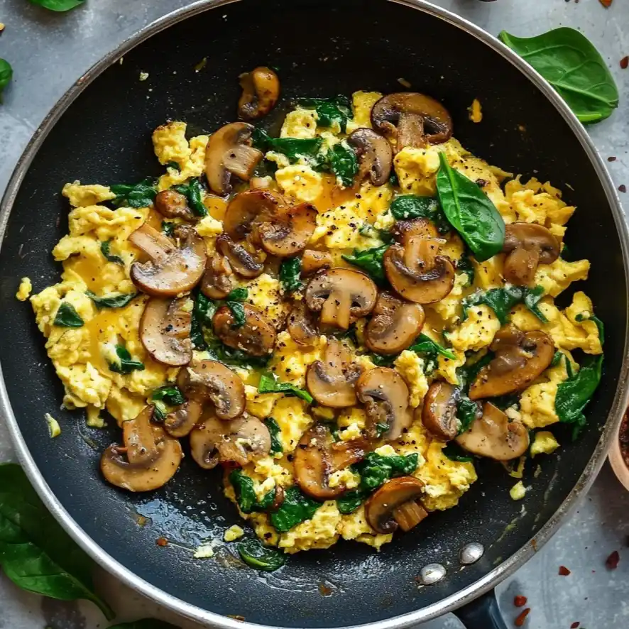 mushroom spinach scrambled eggs 1