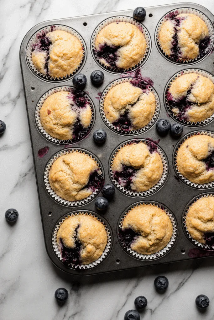 7 High Protein Breakfast Recipes for Weight Loss That Actually Keep You Full 5 top view a muffin tray filled with freshly baked blueberry protein muffins each golden with bursts fsvz8mhfr01jwl6xs9f5 2