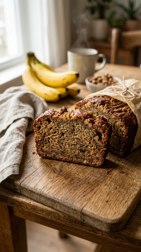 Banana bread slice on board 202605021836
