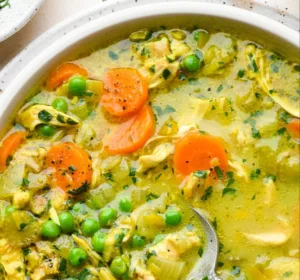 Anti-Inflammatory Turmeric Chicken Soup 2 A bowl of anti-inflammatory turmeric chicken soup with vibrant spices and herbs