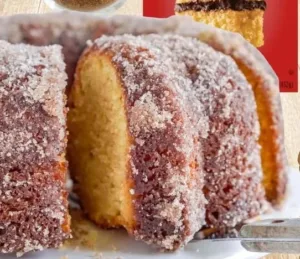 Apple Cider Donut Cake 3 Delicious apple cider donut cake topped with cinnamon and sugar