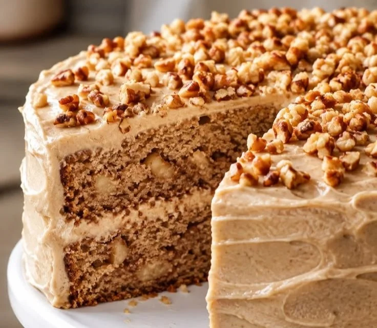 Deliciously moist apple spice cake topped with fresh apples and spices.