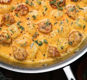 Creamy Butternut Squash Gnocchi with Sausage, Thyme, and Sage 4 Creamy butternut squash gnocchi dish with sausage, thyme, and sage