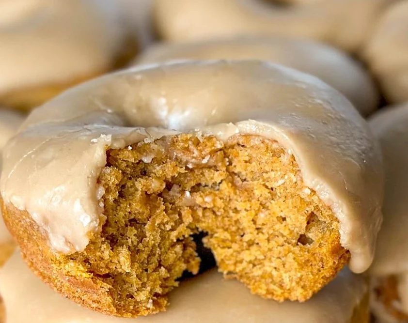 Easy Gluten-Free Pumpkin Donuts Dairy-Free Recipe 2 Delicious easy gluten-free pumpkin donuts on a plate.