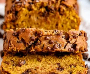 Homemade pumpkin chocolate chip bread fresh out of the oven