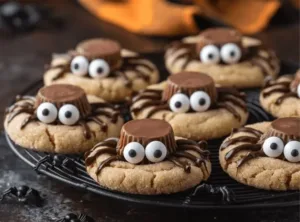 Peanut Butter Spider Cookies 5 Delicious peanut butter spider cookies with chocolate and pretzel legs