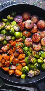 Sausage and Veggies Skillet with Butternut Squash and Brussels Sprouts 2 Sausage and Veggies Skillet featuring flavorful butternut squash and Brussels sprouts