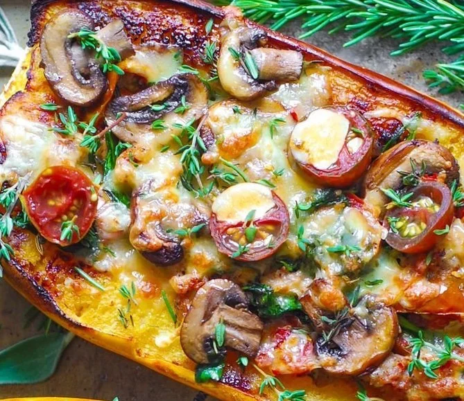 Home Loinzou 8 Delicious sausage stuffed spaghetti squash served on a plate