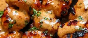 Bang Bang Chicken Skewers Recipe 🍢 5 Delicious Bang Bang Chicken skewers on a platter ready to serve.