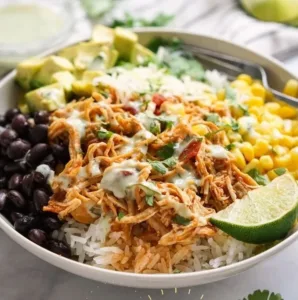 Delicious Chicken Burrito Bowl with fresh ingredients and toppings