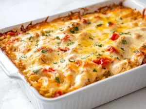 Chicken Fajita Casserole Quick and Creamy 3 Quick and creamy Chicken Fajita Casserole with colorful peppers and chicken.