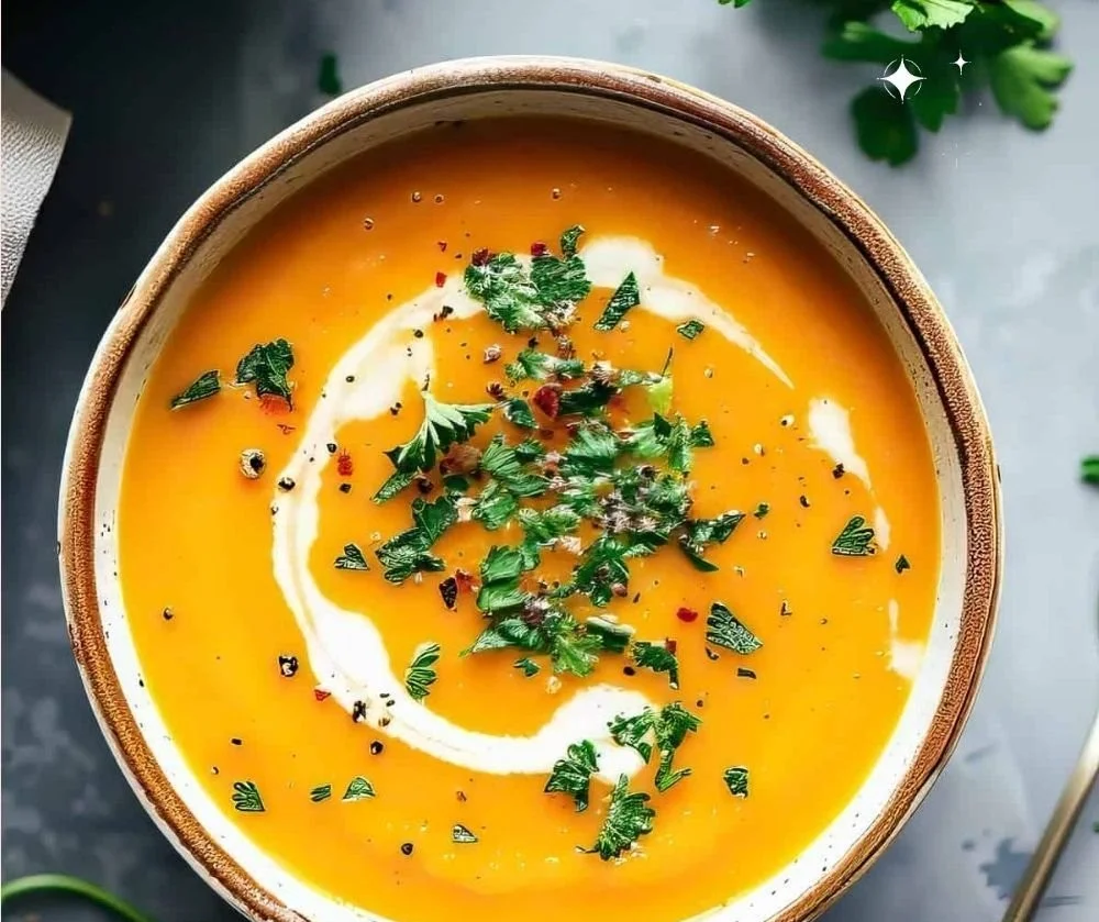 Easy Spicy Butternut Squash Sweet Potato Soup 2 Bowl of easy spicy butternut squash sweet potato soup garnished with herbs.