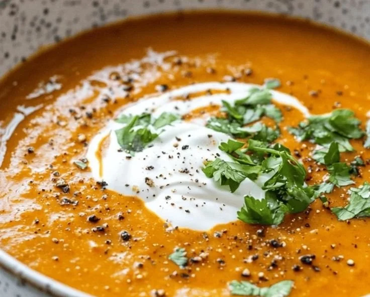 Easy Sweet Potato and Black Bean Soup 🍠 2 Bowl of easy sweet potato and black bean soup garnished with herbs.