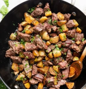 Garlic Butter Steak Bites and Potatoes | Recipe | Steak dinner recipes, Steak bites, Beef steak reci 3 Delicious Garlic Butter Steak Bites with golden potatoes on a plate