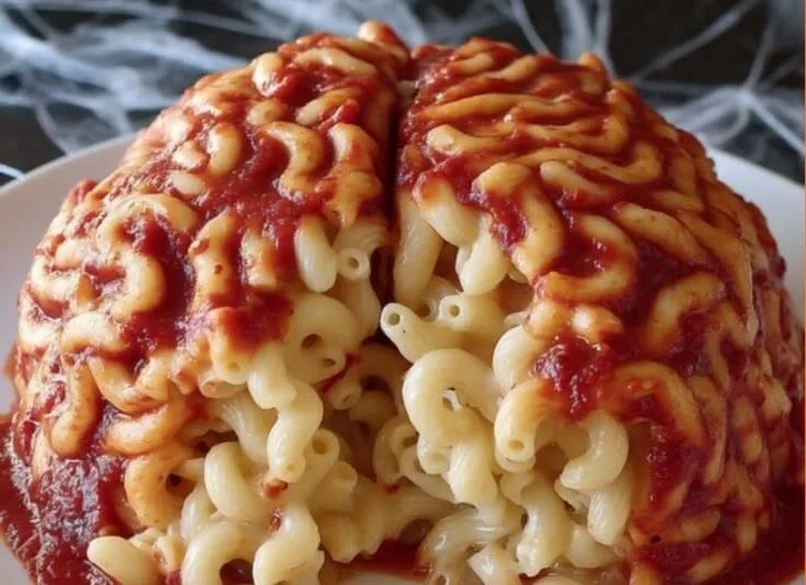 Halloween Pasta shaped like a brain for spooky culinary treats.