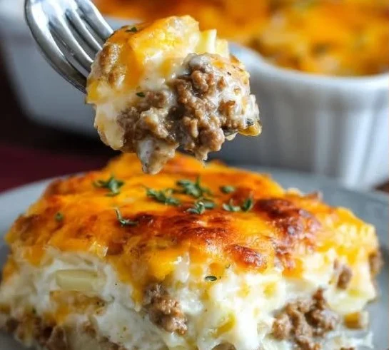 Hobo Casserole with Ground Beef 2 Hobo Casserole with Ground Beef served in a casserole dish