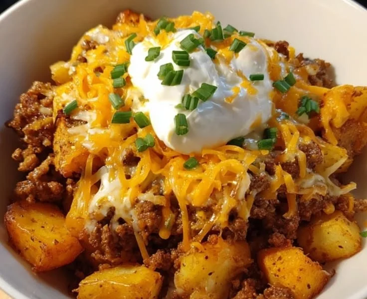Loaded Potato Taco Bowl 2 Loaded Potato Taco Bowl with toppings and flavors.