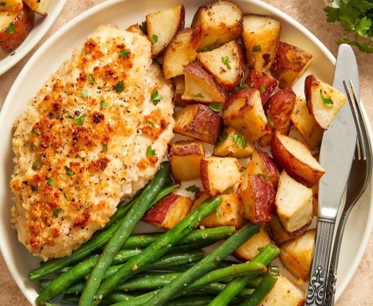 Parmesan Crusted Chicken Sheet Pan Dinner 2 Delicious parmesan crusted chicken with vegetables on a sheet pan