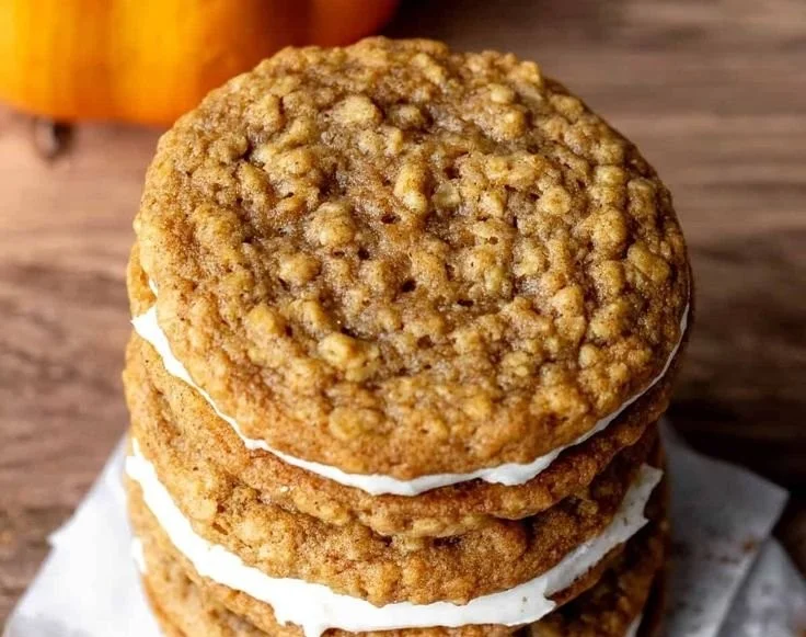 Pumpkin Oatmeal Cream Pies 2 Delicious Pumpkin Oatmeal Cream Pies with creamy filling and pumpkin spice flavor