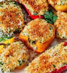 Ricotta Stuffed Peppers Easy and Creamy 4 Creamy ricotta stuffed peppers served on a plate