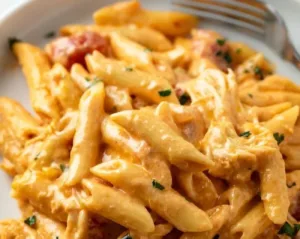 Simple Buffalo Chicken Pasta Recipe 3 Delicious buffalo chicken pasta dish served in a bowl with fresh herbs