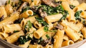 Spinach Mushroom Pasta Quick and Creamy 4 Creamy Spinach Mushroom Pasta served in a bowl with fresh ingredients