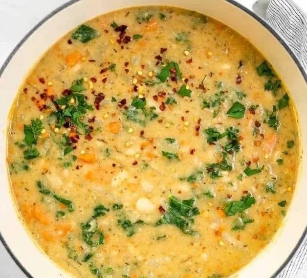 Vegan Tuscan White Bean Soup 2 Delicious bowl of vegan Tuscan white bean soup with vegetables