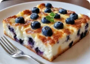 Blueberry Cottage Cheese Breakfast Bake: creamy, healthy 🍇 4 Blueberry cottage cheese breakfast bake in a dish, healthy and creamy