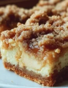 Delicious apple streusel cheesecake bars topped with crumbly streusel