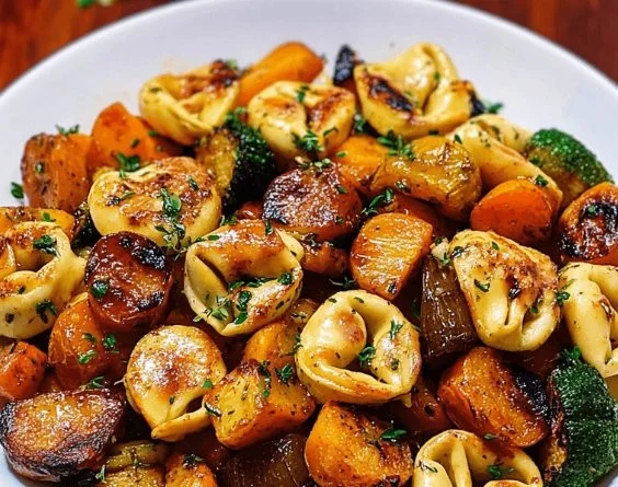 Easy Autumn Chicken and Tortellini with Roasted Vegetables dish