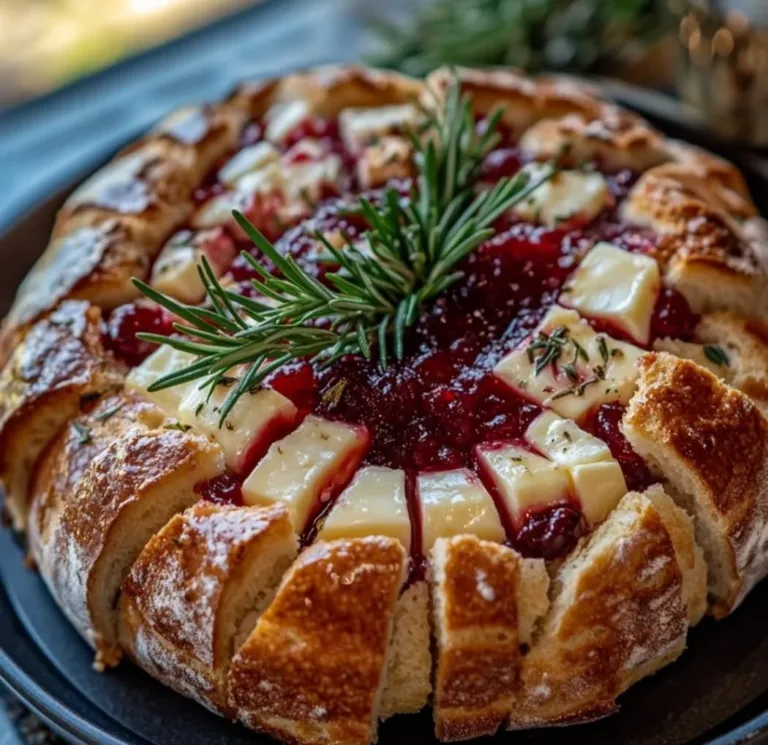 Easy Cranberry Brie Pull-Apart Bread recipe with melted brie and cranberries