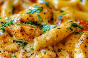 Easy Creamy Cajun Chicken Pasta 5 Bowl of Easy Creamy Cajun Chicken Pasta topped with herbs